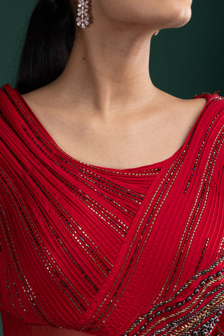 Scarlet Red Passion Drape Style Designer Gown With Hand Embellished Details