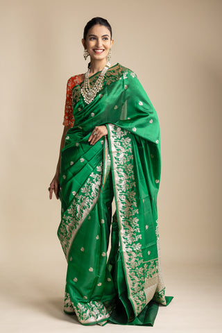 Imperial Emerald Green Banarasi Silk Saree