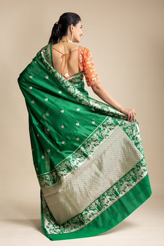 Imperial Emerald Green Banarasi Silk Saree