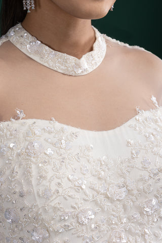 Ivory Pearl Dream Gown With Intricate Threadwork And Pearl Embellishments Paired With a Dupatta