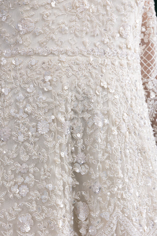 Ivory Pearl Dream Gown With Intricate Threadwork And Pearl Embellishments Paired With a Dupatta