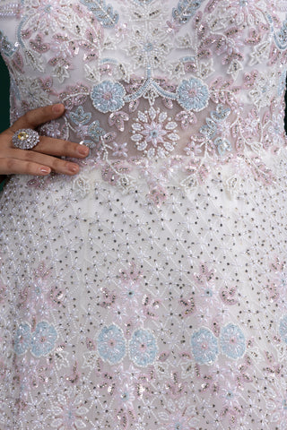 Ethereal Frosted Lilac Pink Gown With Floral Embroidery