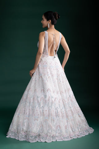 Ethereal Frosted Lilac Pink Gown With Floral Embroidery