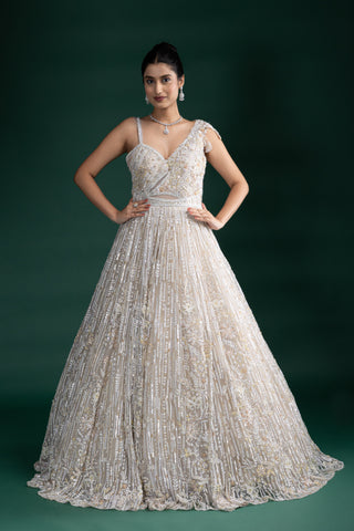 Champagne Gold One-Shoulder Lehenga Gown