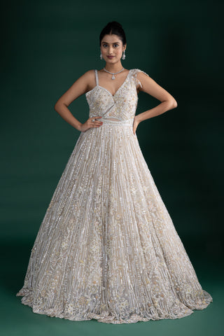 Champagne Gold One-Shoulder Lehenga Gown