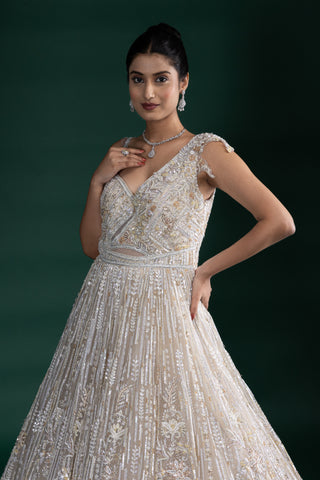 Champagne Gold One-Shoulder Lehenga Gown