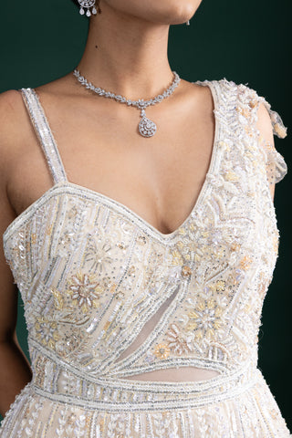 Champagne Gold One-Shoulder Lehenga Gown