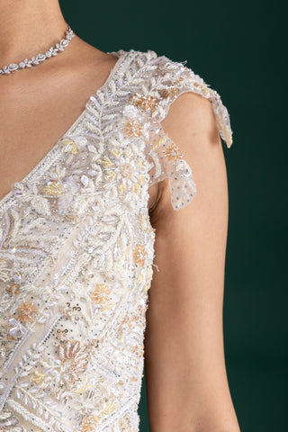 Champagne Gold One-Shoulder Lehenga Gown