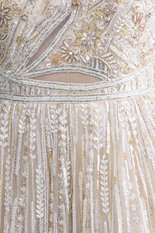 Champagne Gold One-Shoulder Lehenga Gown