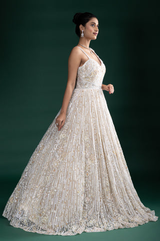 Champagne Gold One-Shoulder Lehenga Gown