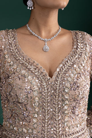 Mocha Brown Mirror Work Long Sleeve Gown