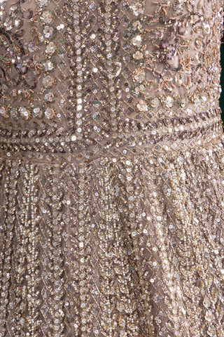 Mocha Brown Mirror Work Long Sleeve Gown