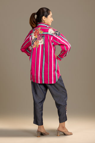 Bold Hot Pink Striped Shirt Co-ord set