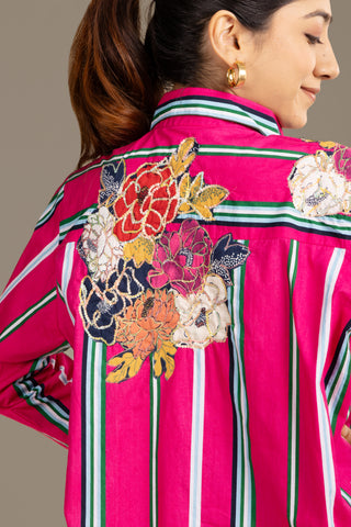 Bold Hot Pink Striped Shirt Co-ord set