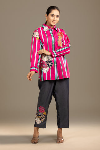 Bold Hot Pink Striped Shirt Co-ord set