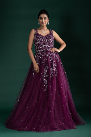 Royal Amethyst Embellished Gown With Rich Sequin Detailing