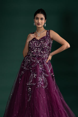 Royal Amethyst Embellished Gown With Rich Sequin Detailing