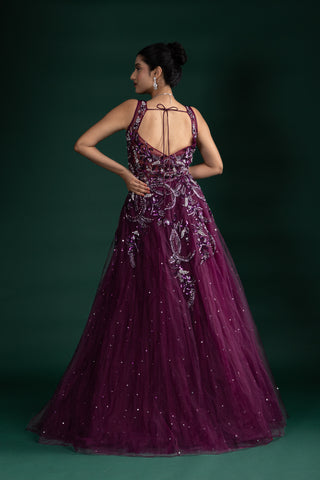 Royal Amethyst Embellished Gown With Rich Sequin Detailing