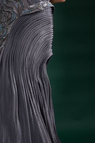 Metallic Grey Sculpted Gown