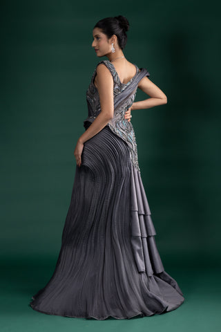 Metallic Grey Sculpted Gown