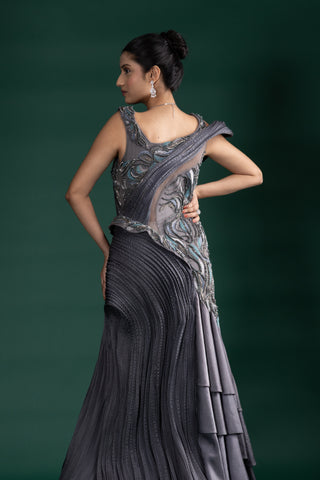 Metallic Grey Sculpted Gown
