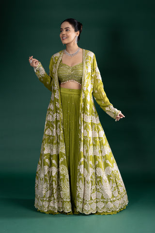 Olive Green Indo-Western Fusion Set