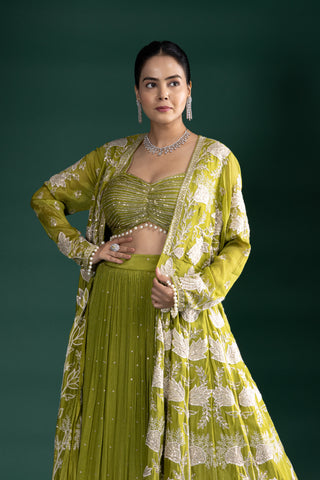 Olive Green Indo-Western Fusion Set