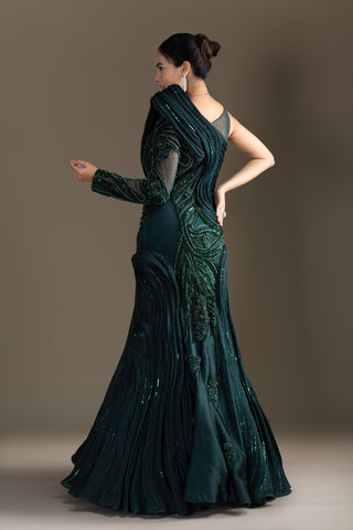 Emerald Green Ruffle Concept Gown