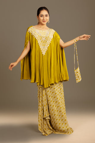 Graceful Antique Olive Luxe Flared Kaftan Set