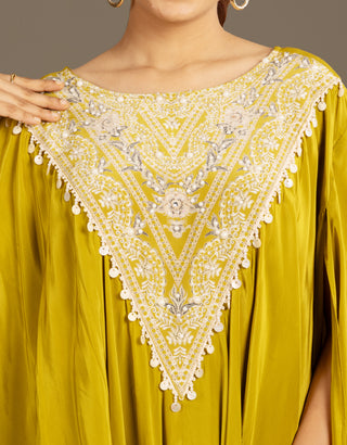 Graceful Antique Olive Luxe Flared Kaftan Set