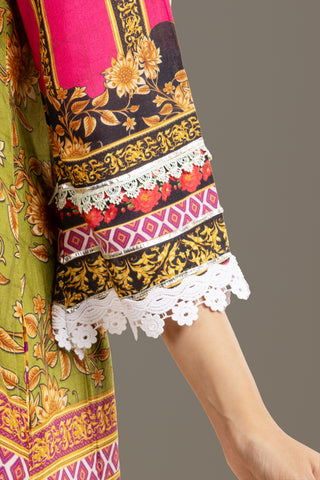Charming Vintage Blossom Mosaic Kurta Set with Intricate Lace Accents