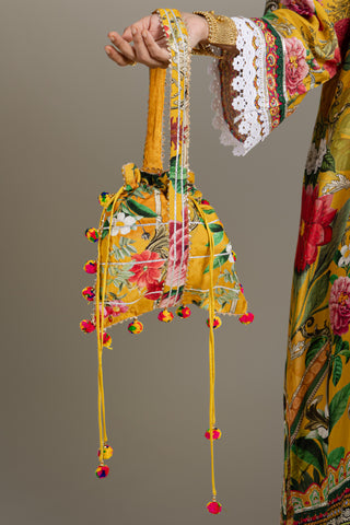 Vibrant Royal Marigold Garden Printed Kurta Set with lace & bead Work