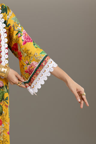 Vibrant Royal Marigold Garden Printed Kurta Set with lace & bead Work