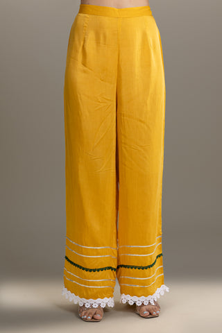 Vibrant Royal Marigold Garden Printed Kurta Set with lace & bead Work