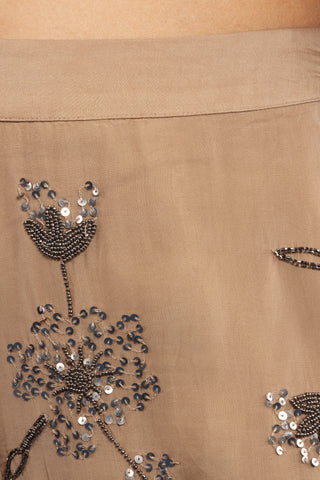 Elegant Taupe Sequin Embellished Floral Co-ord Set