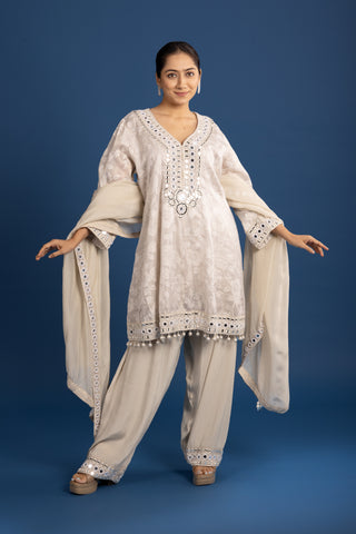 Subtle Beige Kurta Set with Elegant White Embroidered Details