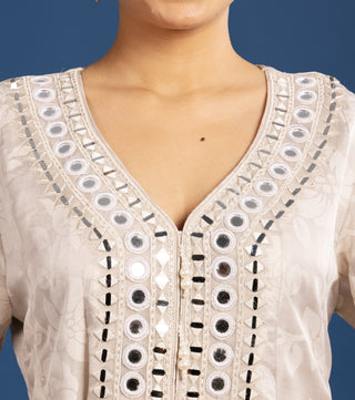 Subtle Beige Kurta Set with Elegant White Embroidered Details