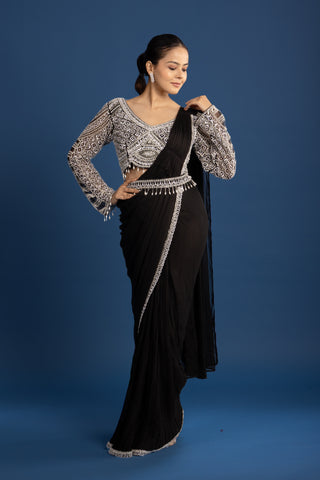 Scarlet black noir Pre-Draped Saree