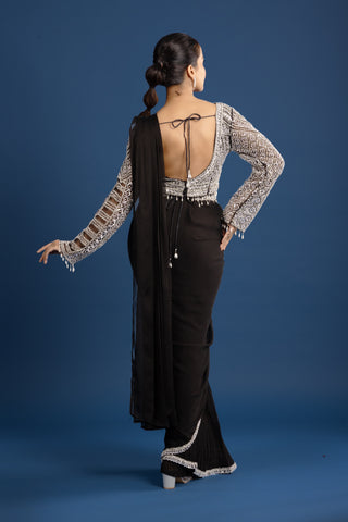 Scarlet black noir Pre-Draped Saree