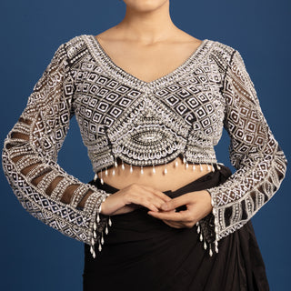 Scarlet black noir Pre-Draped Saree