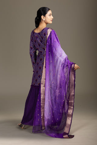 Deep Aubergine Glam Gharara Set with Bold Thread Work Embroidery