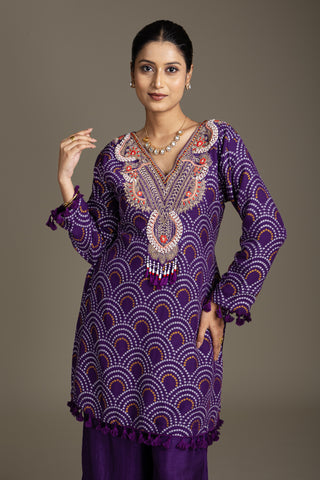 Deep Aubergine Glam Gharara Set with Bold Thread Work Embroidery