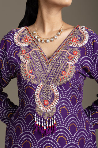 Deep Aubergine Glam Gharara Set with Bold Thread Work Embroidery