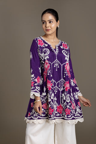 Royal Plum Kurta Set with Intricate Floral