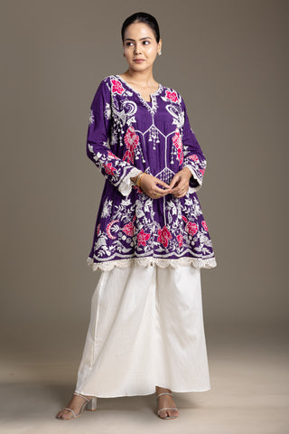Royal Plum Kurta Set with Intricate Floral