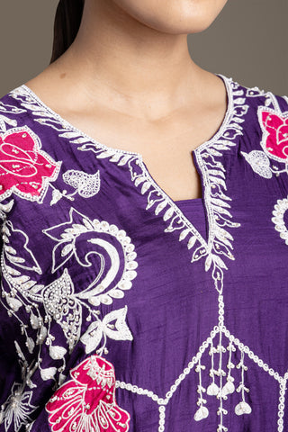 Royal Plum Kurta Set with Intricate Floral