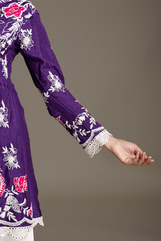 Royal Plum Kurta Set with Intricate Floral