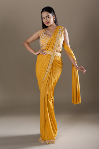Marigold Yellow Embroidered Saree