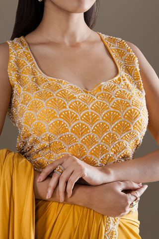 Marigold Yellow Embroidered Saree