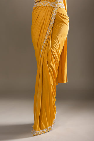 Marigold Yellow Embroidered Saree